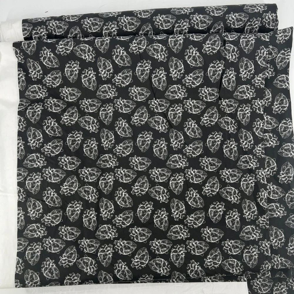 Anatomical Heart Cotton Fabric HodgePodgeBricolage Black &‎ White 7+ Yards